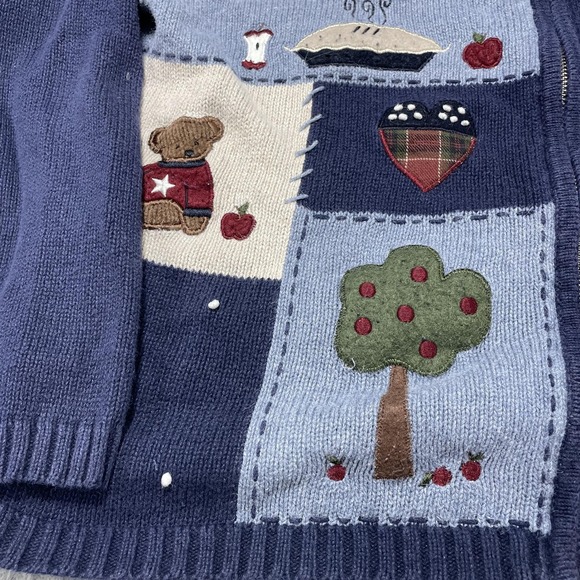Croft & Barrow Sweater Womens Large Navy Patriotic Bear Embroidered Cardigan - Picture 4 of 12